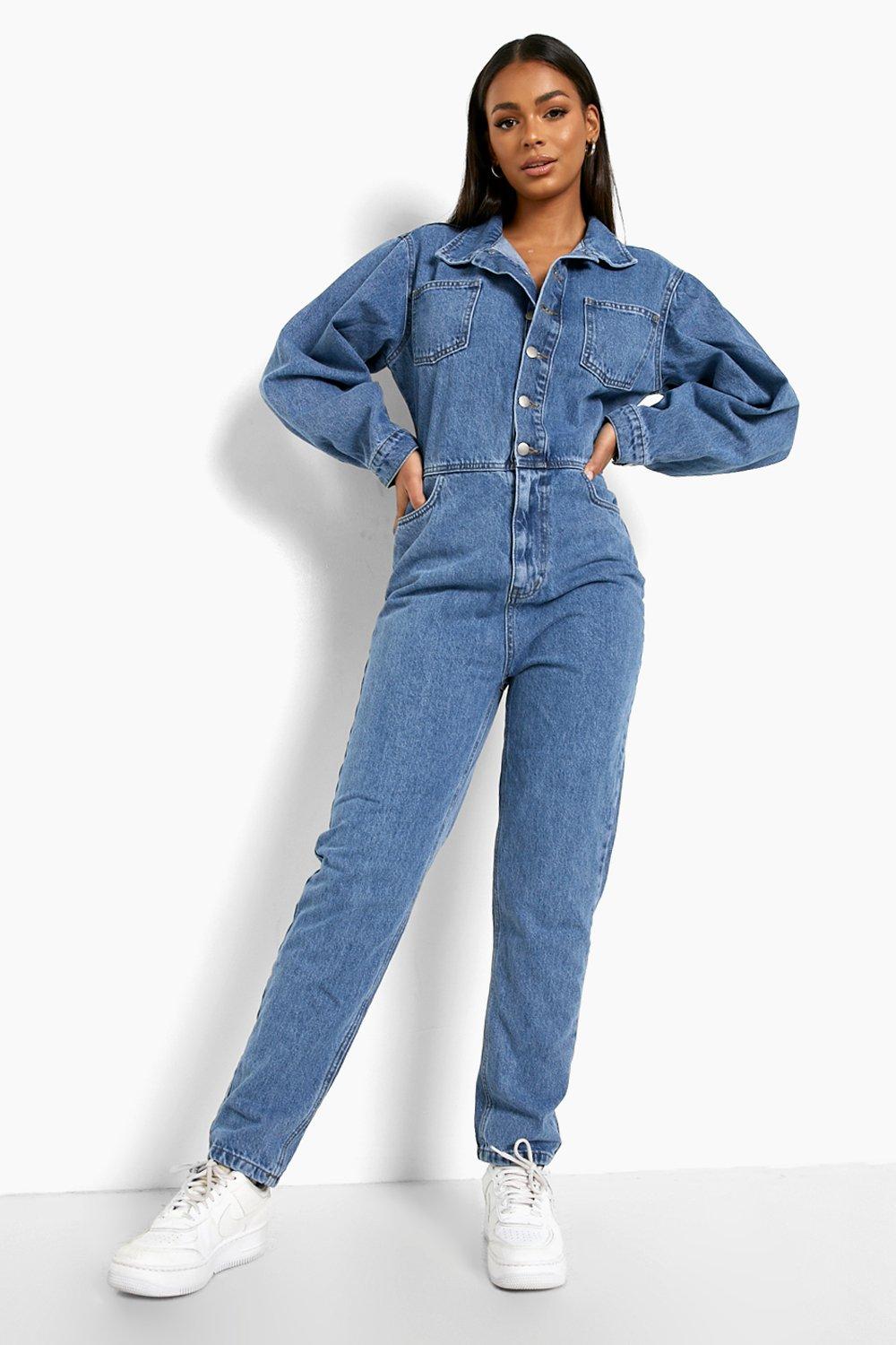 Denim jumpsuit store with sleeves